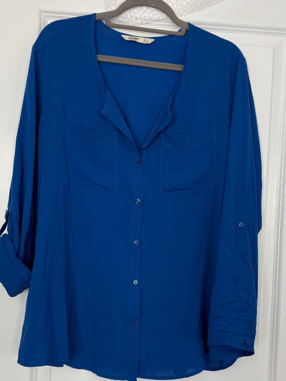 Old Navy Blue Button Down Roll Tab Sleeve Shirt